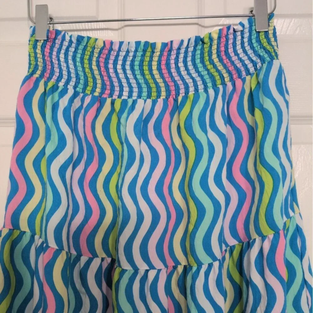 Michelle McDowell Sadie Maxi Skirt Womens Size Large Blue Capri Crush Flowy Wavy